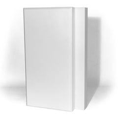 Foto von Basotect Schallabsorbern in weiß. Materialstärke 10cm ist je mit und ohne Fase dargestellt.