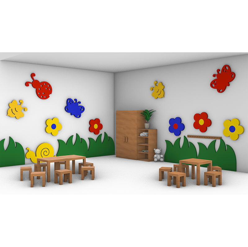 3D Ansicht eines fiktiven Raums in dem das Absorber Set Frühlingswiese dargestellt ist.
