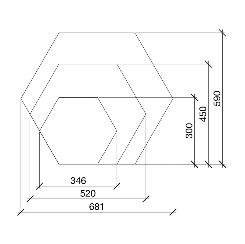 Technische Zeichnung der Hexagon Schallabsorber.